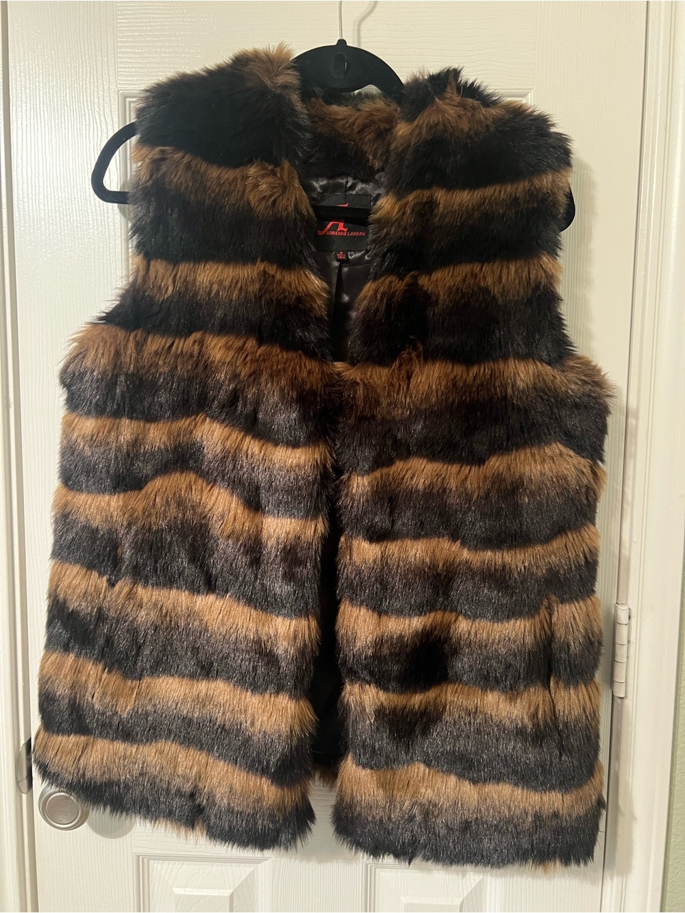 Adrienne Landau Chocolate Brown & Tan Faux Fur Striped Vest